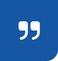 A white quotation mark on a blue background.