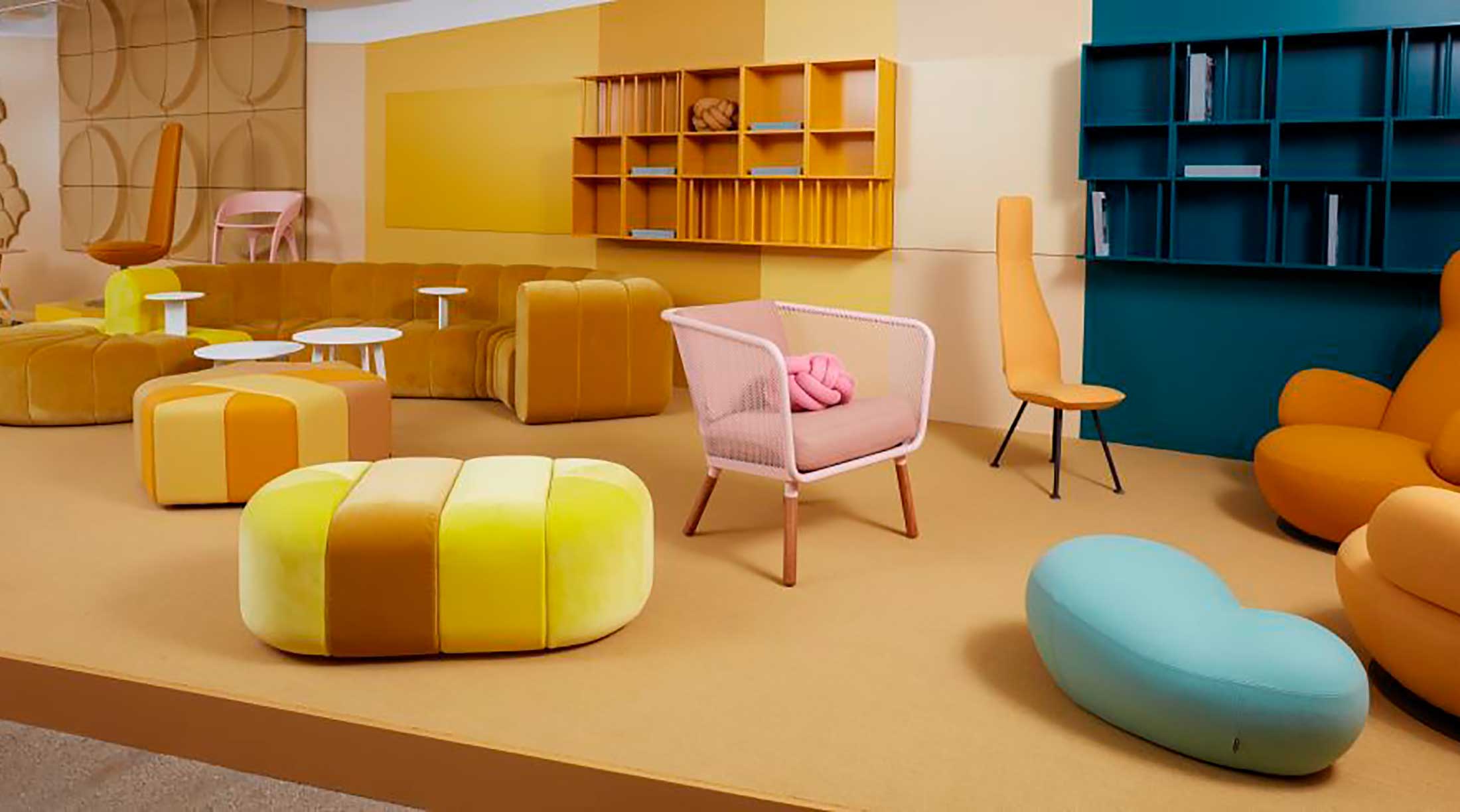 A room with furniture and shelves in it