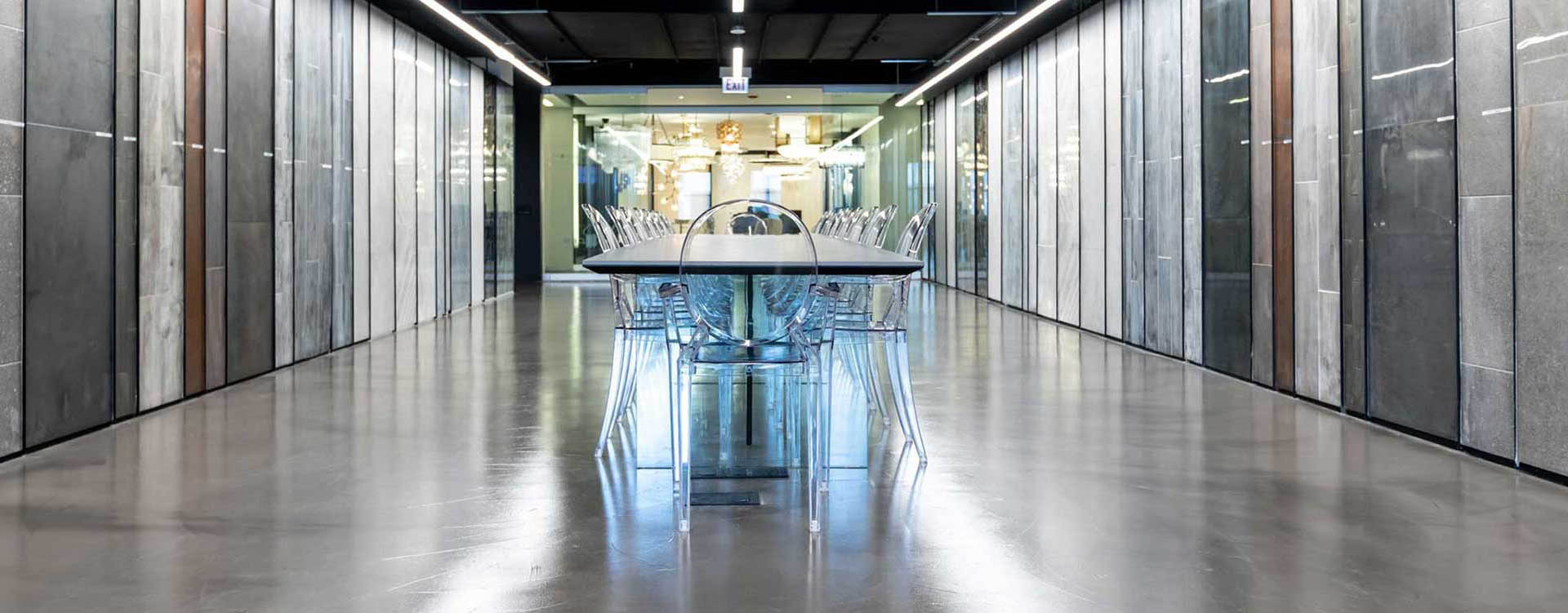 A large table and chairs in an office setting.