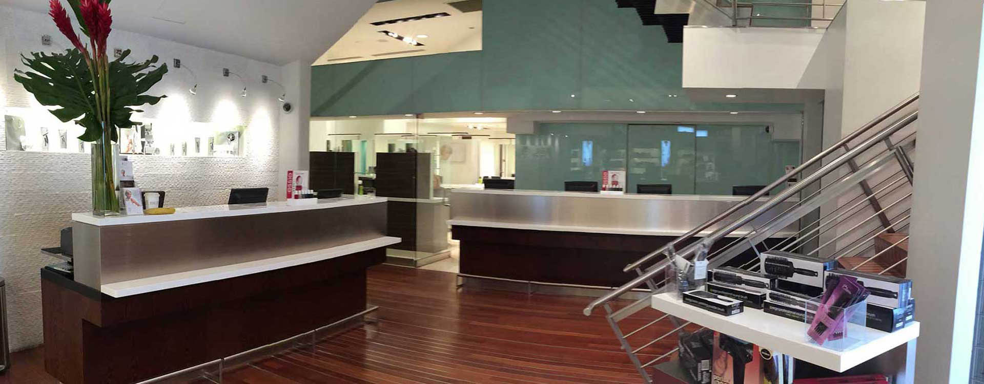 A large room with many counters and tables.