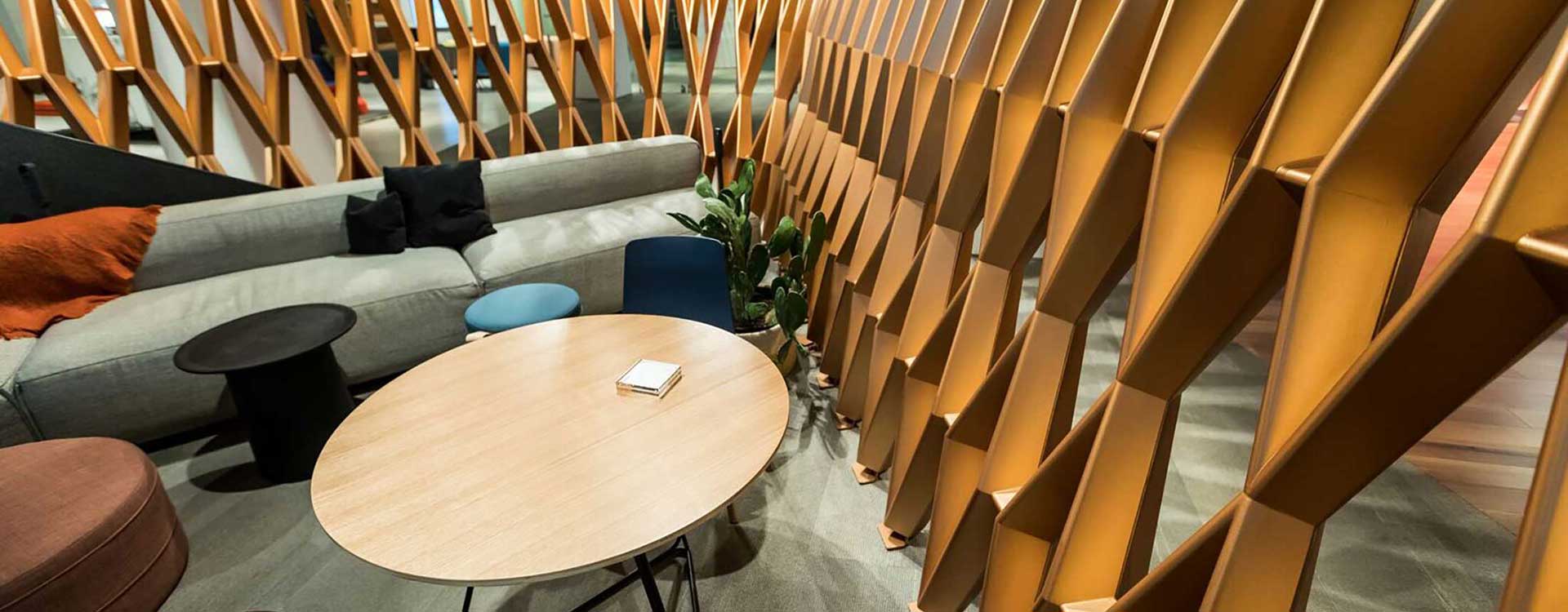 A table and chair in an office setting.
